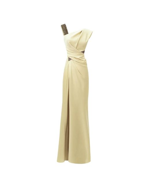 Gemy Maalouf Metallic Embellished Asymmetrical-Neckline Maxi Dress