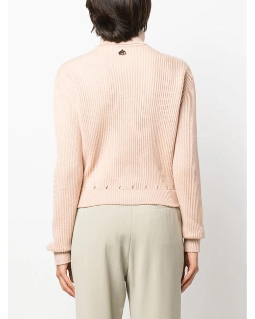 Genny Pink Logo-Charm Ribbed-Knit Jumper