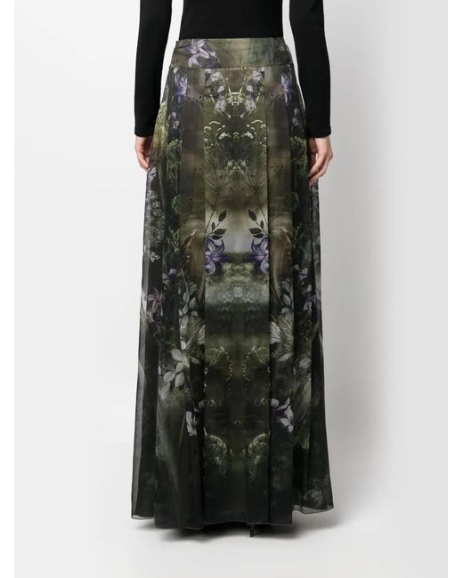 Alberta Ferretti Black Flower Bomb-Print Silk Skirt