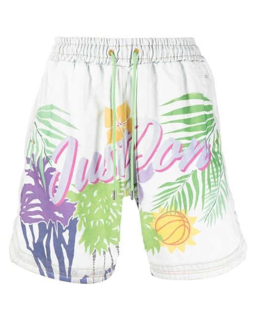 Just Don White Graphic-Logo Print Shorts for men