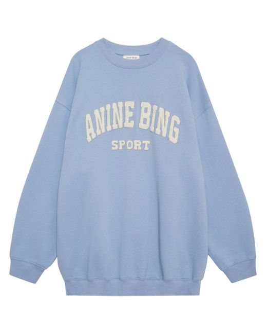 Anine Bing Blue Embroidered-logo Organic Cotton Sweatshirt
