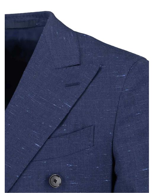 Caruso Blue Double-Breasted Blazer for men