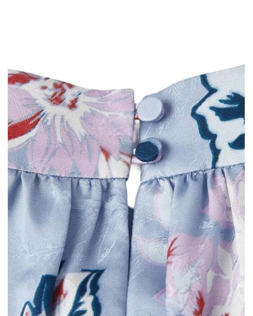 Shanghai Tang Blue Floral-Print Silk Midi Dress