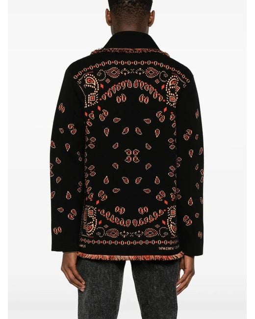 Alanui Black Bandana Jacquard Cardigan for men