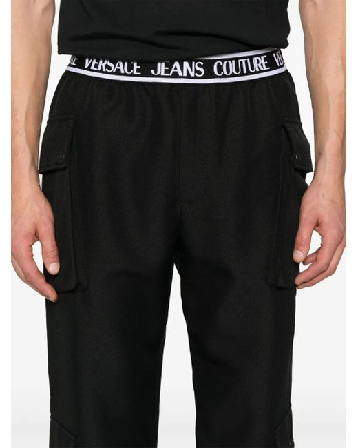 Versace Jeans Couture Black Logo-Waistband Cotton Cargo Trousers for men