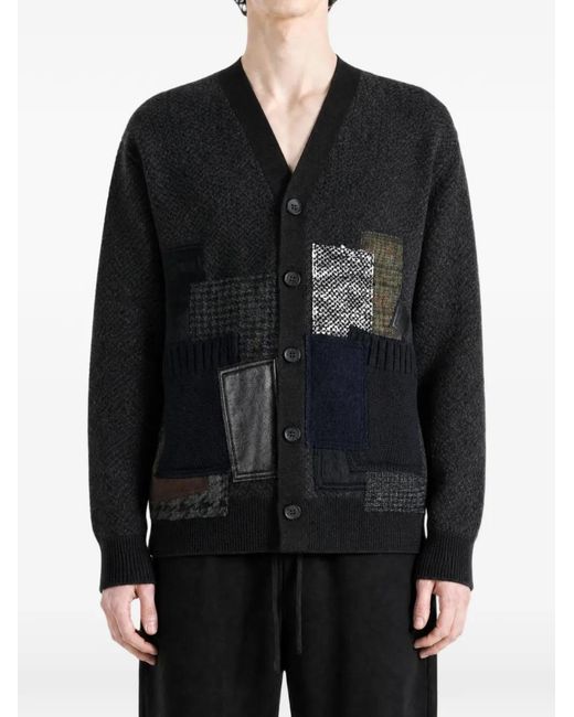 Junya Watanabe Black Patchwork V-Neck Cardigan for men