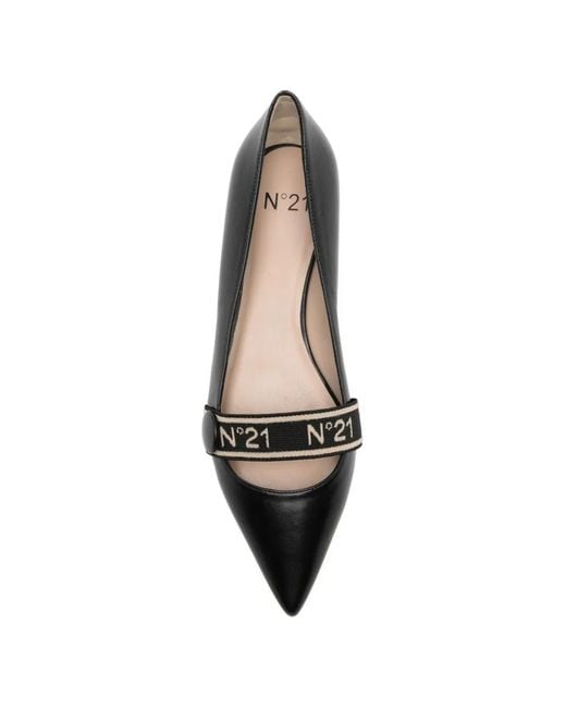 N°21 Black Pointed Strap Flat Pumps