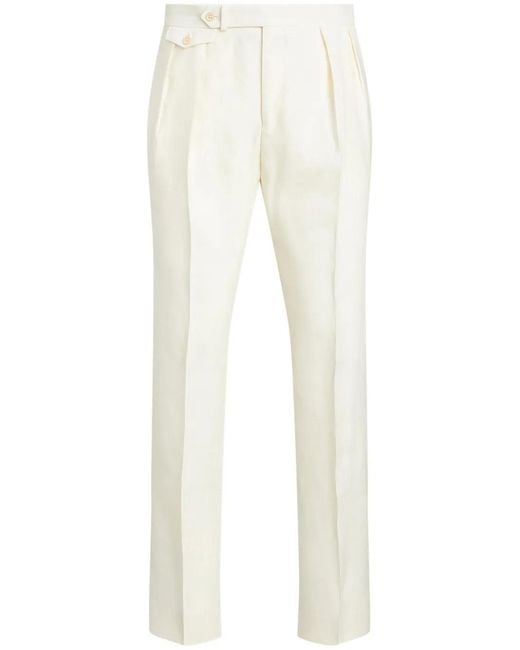 Polo Ralph Lauren White Pleat-Detail Linen Trousers for men