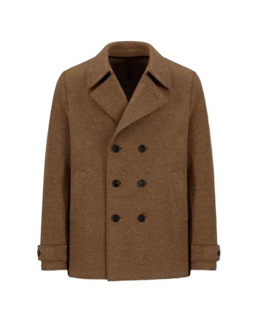 Harris Wharf London Brown Double-Breasted Peacoat for men