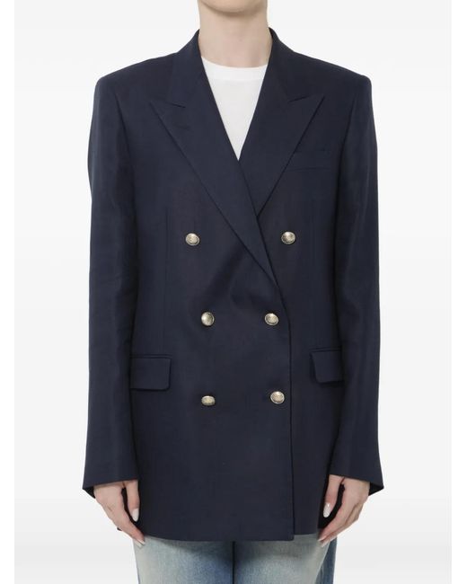 Chaqueta De Lino Con Doble Botonadura Tagliatore de color Blue