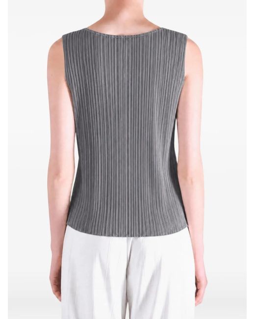 Pleats Please Issey Miyake Gray Pleated Sleeveless Top
