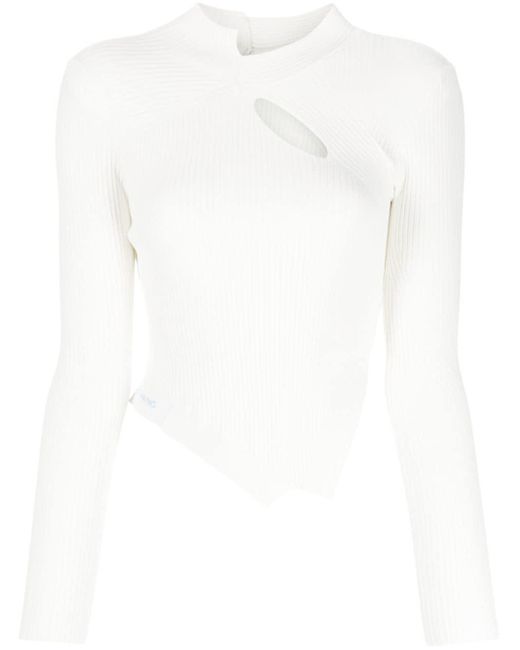 Feng Chen Wang White Asymmetric Ribbed-knit Top
