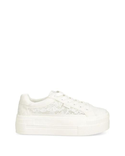 Buffalo White Paired Bloom Floral-Lace Platform Sneakers