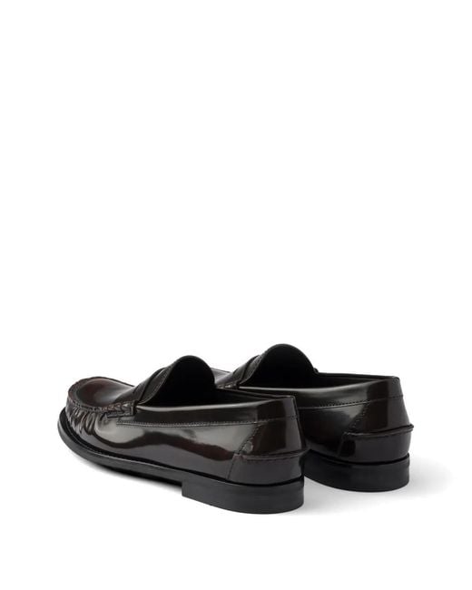 Prada Black Brushed Leather Loafers for men