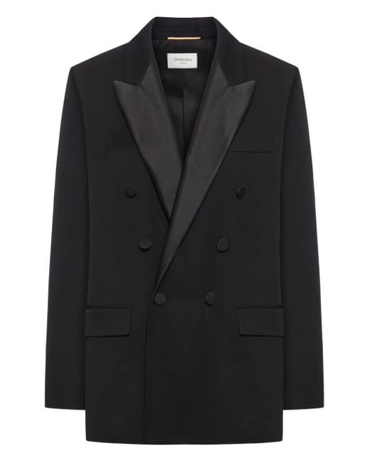 Saint Laurent Black Satin-Lapels Double-Breasted Blazer