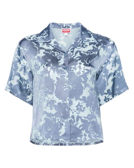 KENZO Blue Flower Camouflage Cropped Shirt