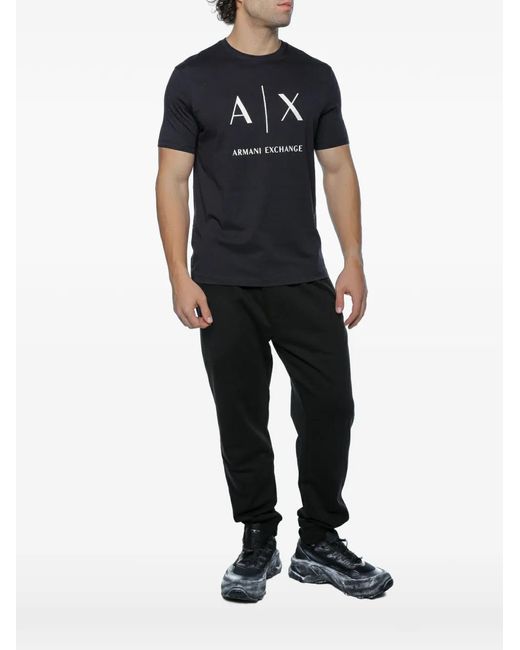 ARMANI EXCHANGE Blue Logo-Print T-Shirt for men