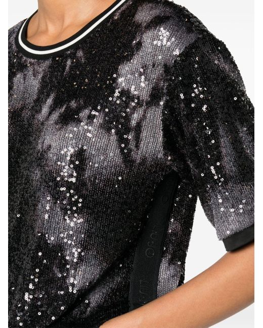 Liu Jo Black Gemustertes T-Shirt mit Perlenverzierung