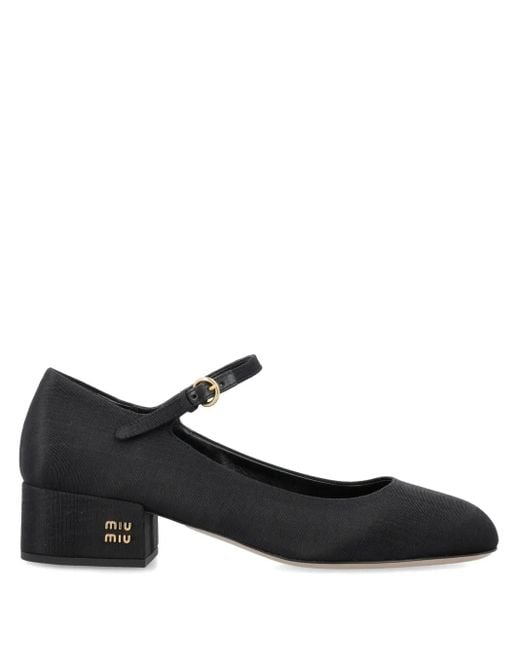 【MiuMiu 】Canvas Mary Jane Pumps 靴 Miu Miu Canvas Leather-Lined Mary Jane Pumps in Black | Lyst