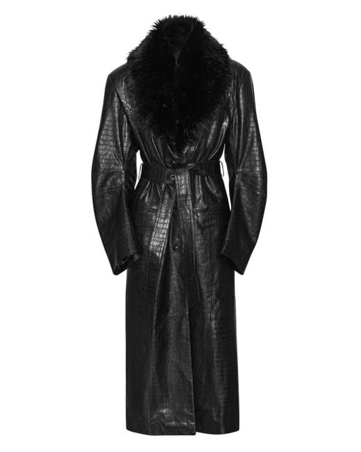 ROTATE BIRGER CHRISTENSEN Black Faux Fur-Collar Leather Coat