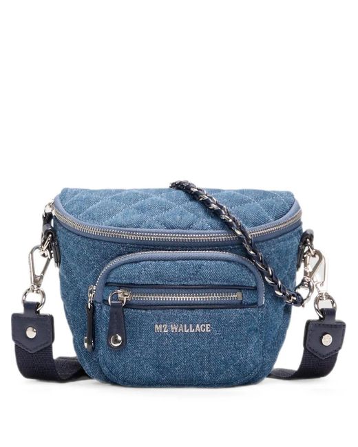 MZ Wallace Blue Micro Crosby Quilted Denim Cross Body Bag