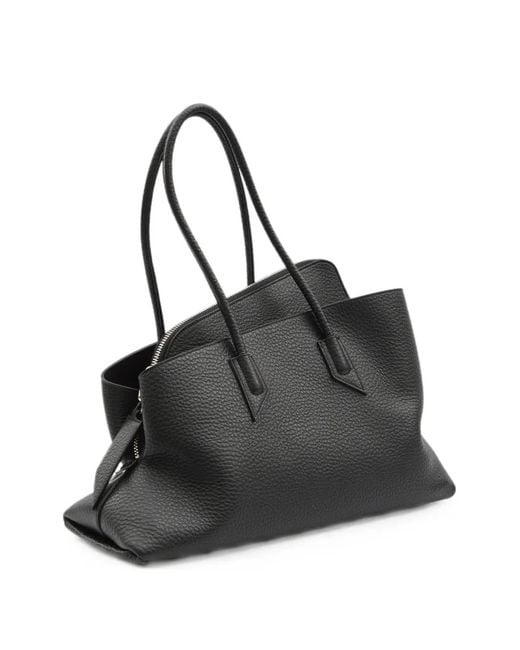 The Attico Black Medium La Passeggiata Grain-Effect Tote Bag