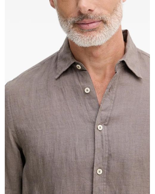Benetton Brown Linen Long-Sleeve Shirt for men