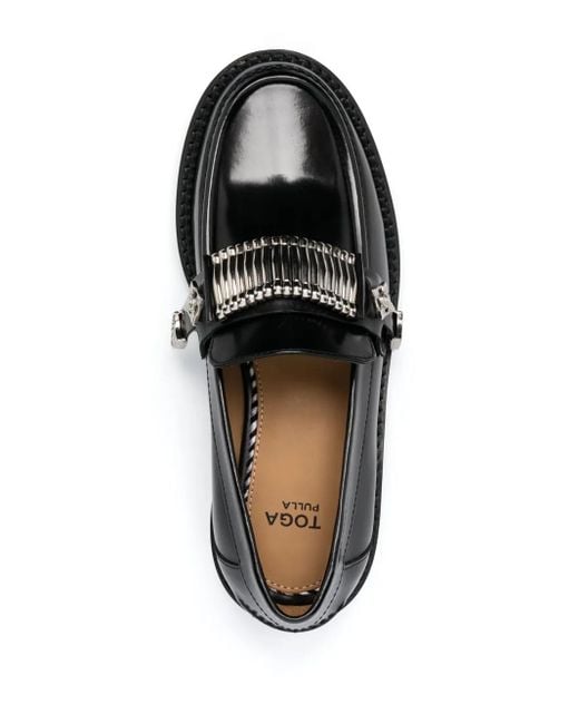 Toga Black Buckle-Detail Leather Loafers