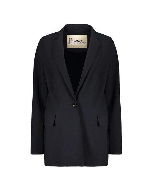 Herno Black Single-Breasted Notched-Lapel Blazer