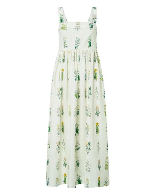 Oroton White Floral-Print Midi Dress