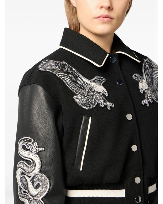 Philipp Plein Black Varsity Jacket Tattoo Strass