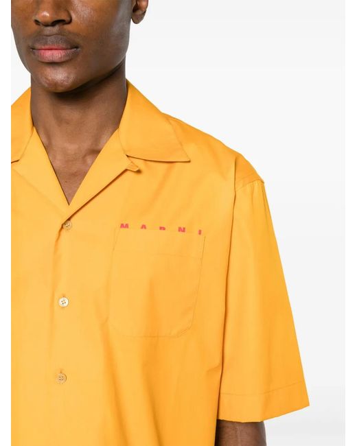 Marni Yellow Logo-Print Poplin Shirt for men