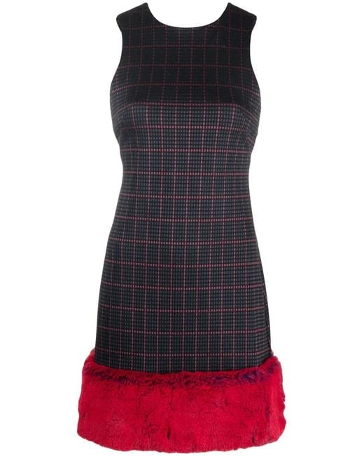 Viktor & Rolf Blue Faux-Fur Trim Printed Dress
