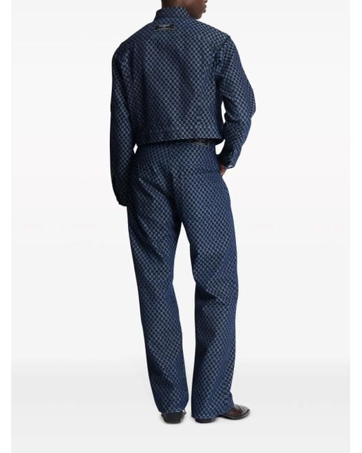Balmain Blue Monogram-Jacquard Denim Jacket for men