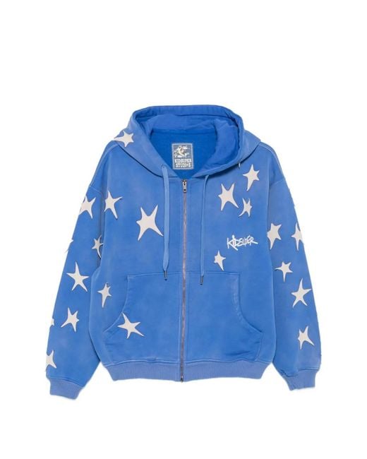 Kidsuper Blue Star-Patchwork Washed Hoodie for men