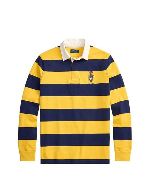 Polo Ralph Lauren Yellow Striped Embroidered Polo Shirt for men