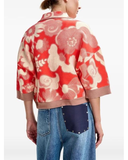 Essentiel Antwerp Red Joly Floral-Detail Pocket Cardigan