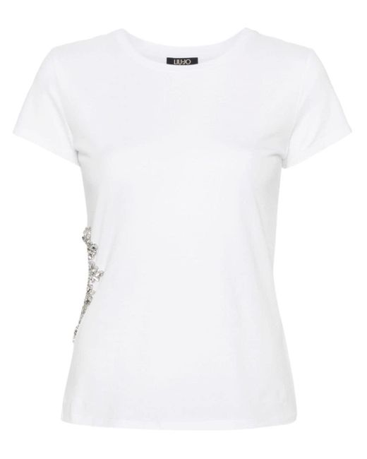 Liu Jo White Crystal-embellished Cut Out-detail T-shirt