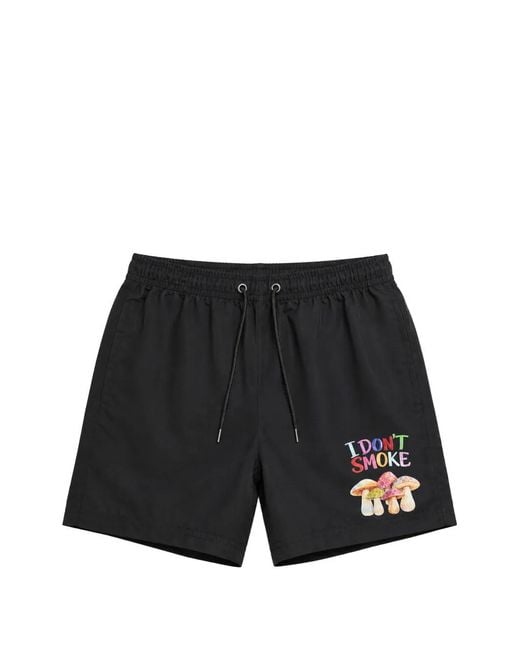 Melt Black Mushroom-Print Drawstring Swim Shorts for men