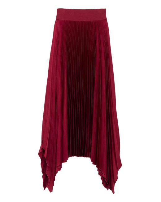 Joseph Red Pleated Asymmetric-Hem Skirt