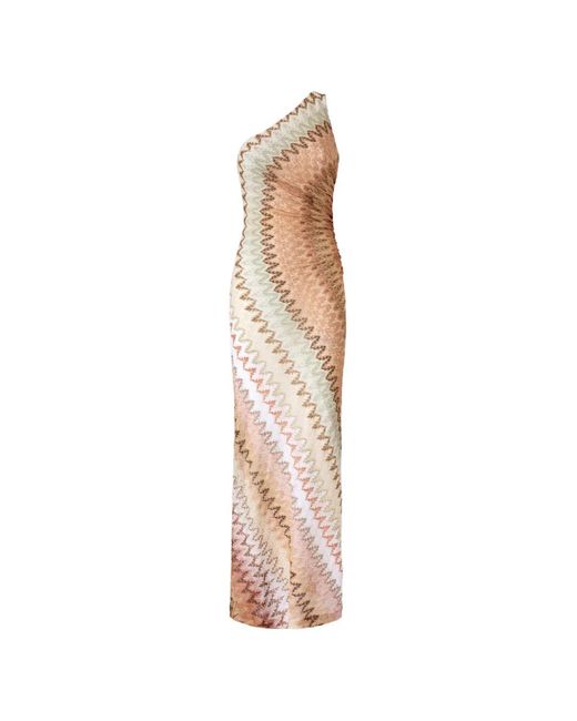Missoni White One-Shoulder Zigzag-Knit Maxi Dress