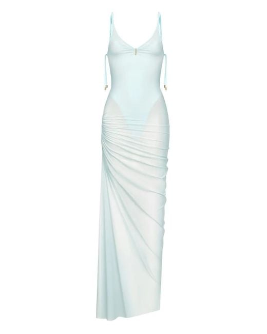 Korobeynikov Blue Mesh Ruched Maxi Dress