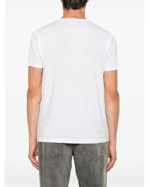 Jeordie's White Short-Sleeve Henley Linen T-Shirt for men