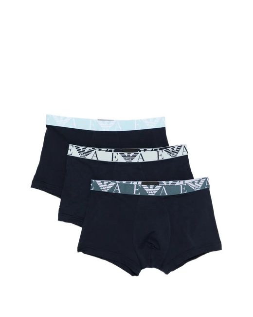 Emporio Armani Blue Monogram-Logo Briefs (Set Of Three) for men