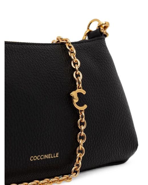 Coccinelle Black Mini C-Me Logo-Print Chain-Link Crossbody Bag
