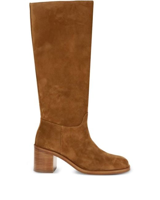 Stuart Weitzman Brown 60Mm Finn Suede-Leather Block-Heel Boots