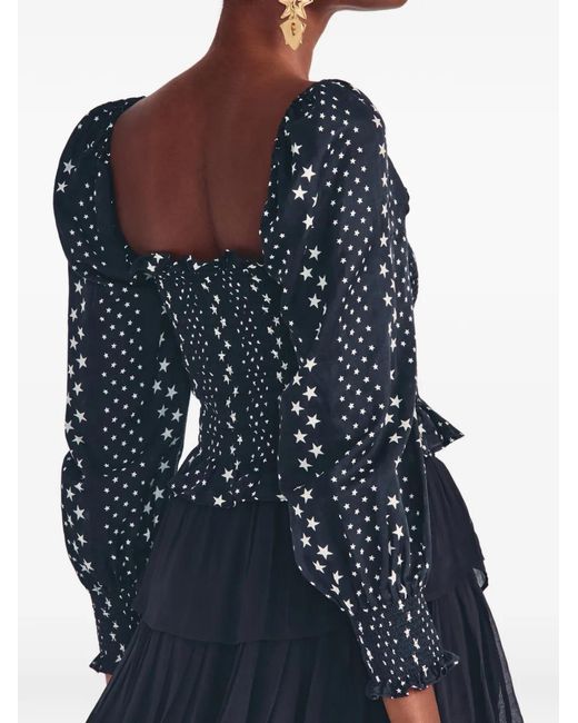 LoveShackFancy Blue Russel Star-Print Ruffled Blouse