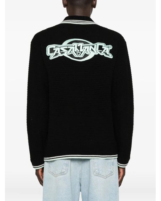 Casablanca Black Buttoned Ribbed Knit Cardigan for men