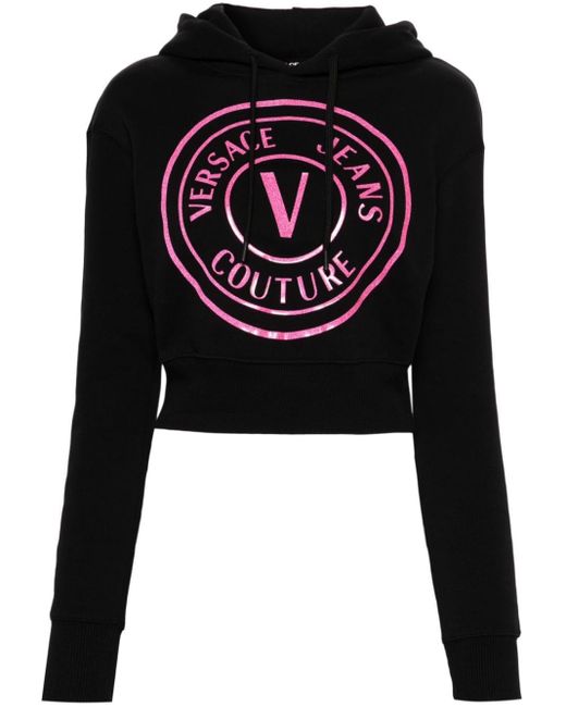 Hoodie crop à logo imprimé Versace en coloris Black