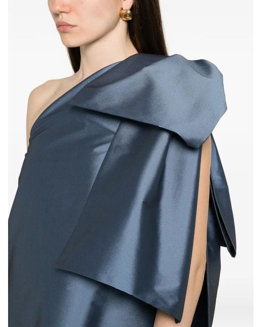 BERNADETTE Blue Winnette One-Shoulder Bow Mini Dress
